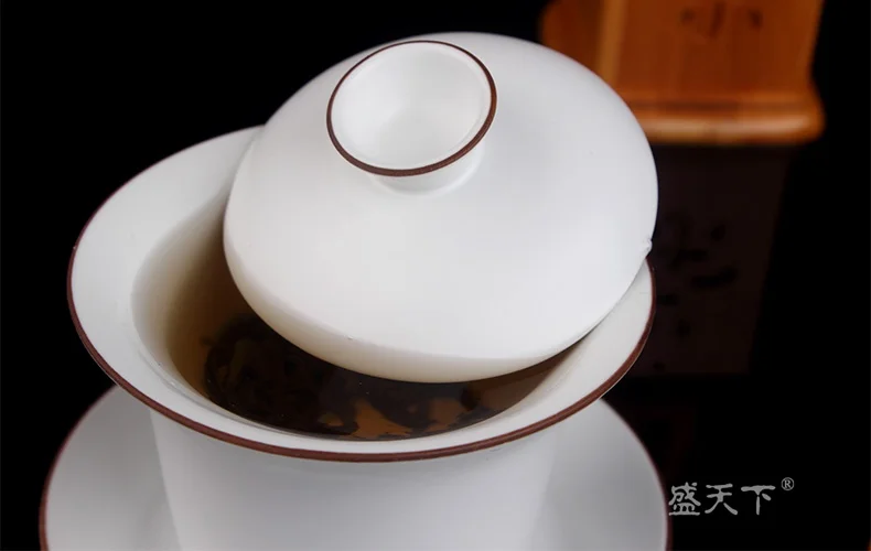 Jingdezhen Ding Kiln матовый белый коричневый обод белый керамический гайвань Gongfu заваривание чая чашка Gaiwan 160 мл керамический Tureen три чаши