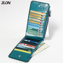 ZLON, топ, масло, воск, натуральная кожа, для мужчин и женщин, Воловья кожа, на каждый день, 20 держателей для кредитных карт, на молнии, кошелек, в винтажном стиле, K128
