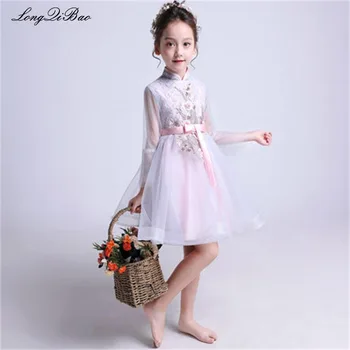 

2018 New Spring Children Girls Luxury Elegant Flowers Princess Lace Ball Gown Mesh Tail Dress Kids Baby Birthday Holiday Dress