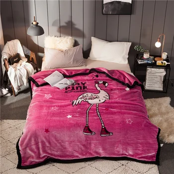 

Winter Thick Warm Plush Faux Mink Flannel Raschel Fur Blanket Throw Twin/Full/Queen Size Large Cute Lovely Cartoon Plum Flamingo