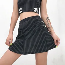 Весна и лето стиль Брендовая женская юбка Сексуальная черная полосатая Тыква Пряжка Женская плиссированная юбка