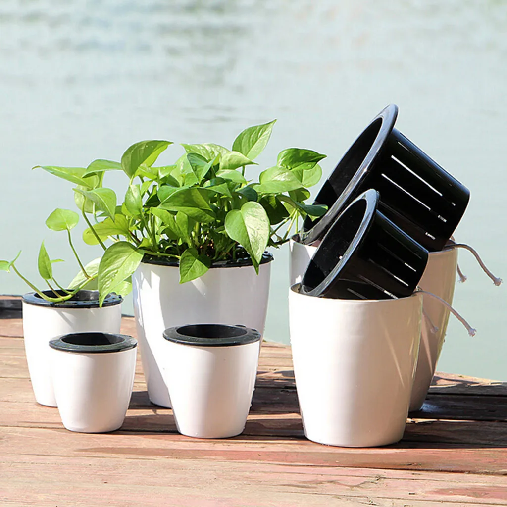 

2019 New Lazy Flower Pot Automatic Water Absorption Plastic Pot Green Plant Water Culture