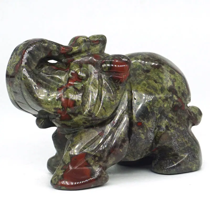 2/"Natural Dragon Bloodstone Elephant Statue Crystal Reiki Healing Figurine Decor