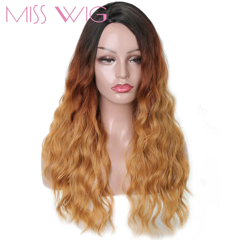 

MISS WIG Long Synthetic Wigs Black Ombre Brown Blonde Natural Wave Wigs For Women 21Inches 250g High Temperature Fiber