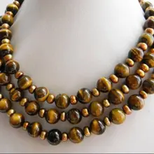 10 мм круглый Tiger'- глаз и кофе жемчужное ожерелье 5"