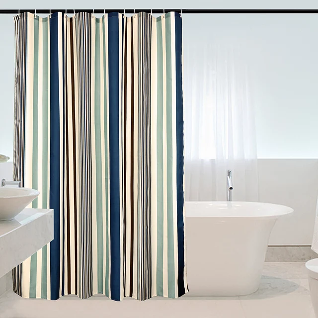 Vertical Stripes Elegant Polyester Fabric Shower Curtain Mildew
