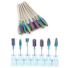 Сверла для ногтей радужные нано вольфрамовое покрытие Твердосплавный бор сверла для ногтей электрическая машинка для маникюра инструмент для дизайна ногтей 7 типов