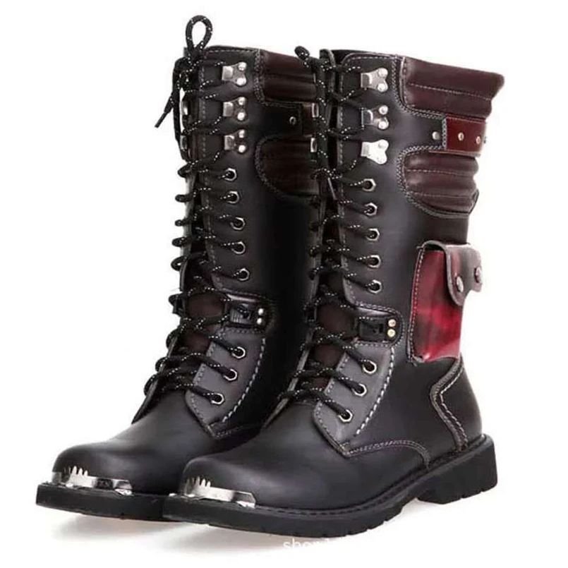 

FIDANEI Drop Shipping Shoes Men Buckle Lace Up High Combat Boots Fashion Mens Shoes British Metal Military Motorcycle Boots