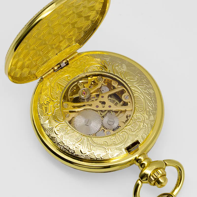 Роскошный подарок золотые мужские карманные часы Винтаж ожерелье кулон часы Механические антикварные Fob часы римские цифры карманные часы