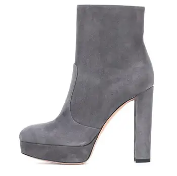 

Plus Size 11 Gray Suede Ankle Boots For Womens Round Toe Square Heels Women Boots 2018 Round Toe High Heel Ankle Boots