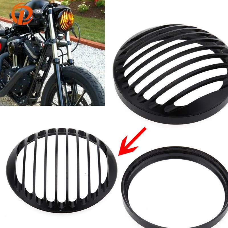POSSBAY Black 5 3/4" Motorcycle Headlight Grill Cover Cafe Racer Head
