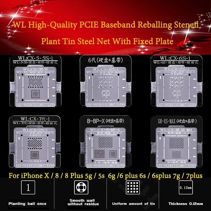 WL Высокое качество PCIE Baseband реболлинга трафарет завод Оловянная стальная сеть с фиксированной пластиной для iPhone X 8 8 P 5g 5S 6g 6p6s 6sp 7g 7p