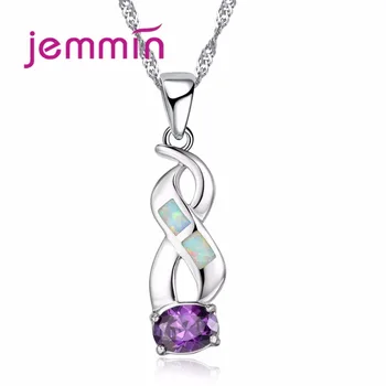Jemmin  New Arrival Cross Twist Pendant Rainbow Fire Opal Connect Big Round Purple Crystal 925 Sterling Silver Necklace