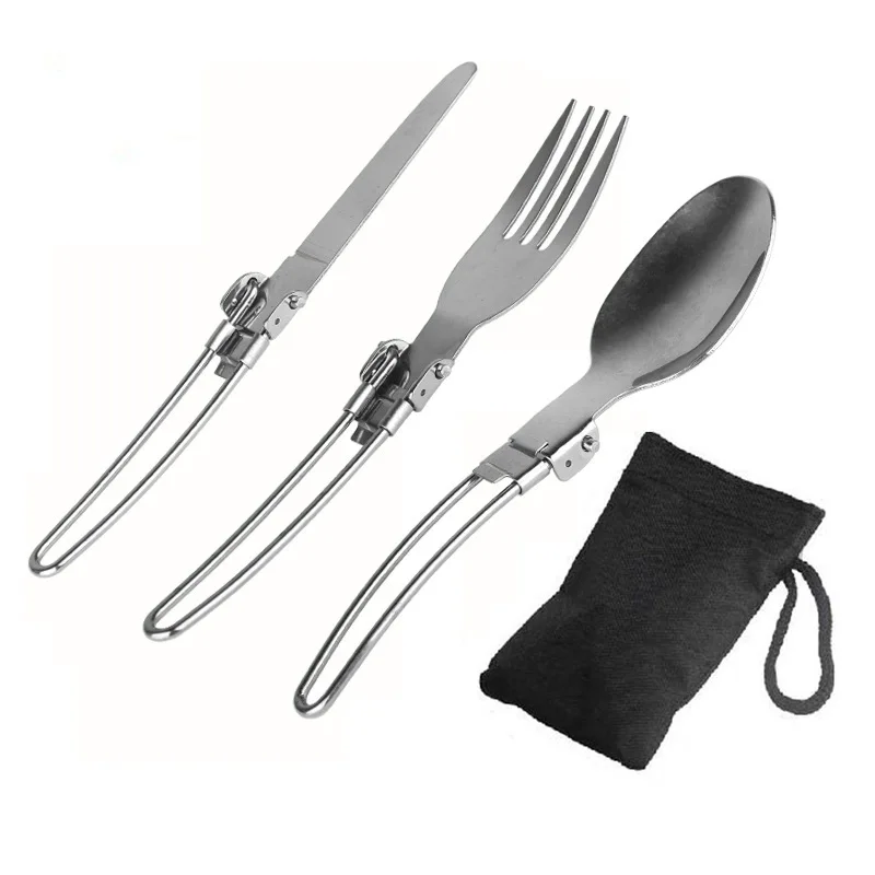

Folding Tableware Knife And Fork Spoon Stainless Steel Outdoors Camp Picnic Tableware For Camping Hiking Travelling