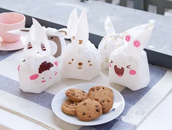 

7 Style Available Promotion 100Pcs/Lot White Rabbit Ear Bisuit Cookies Bag Bakery Gift Packaging