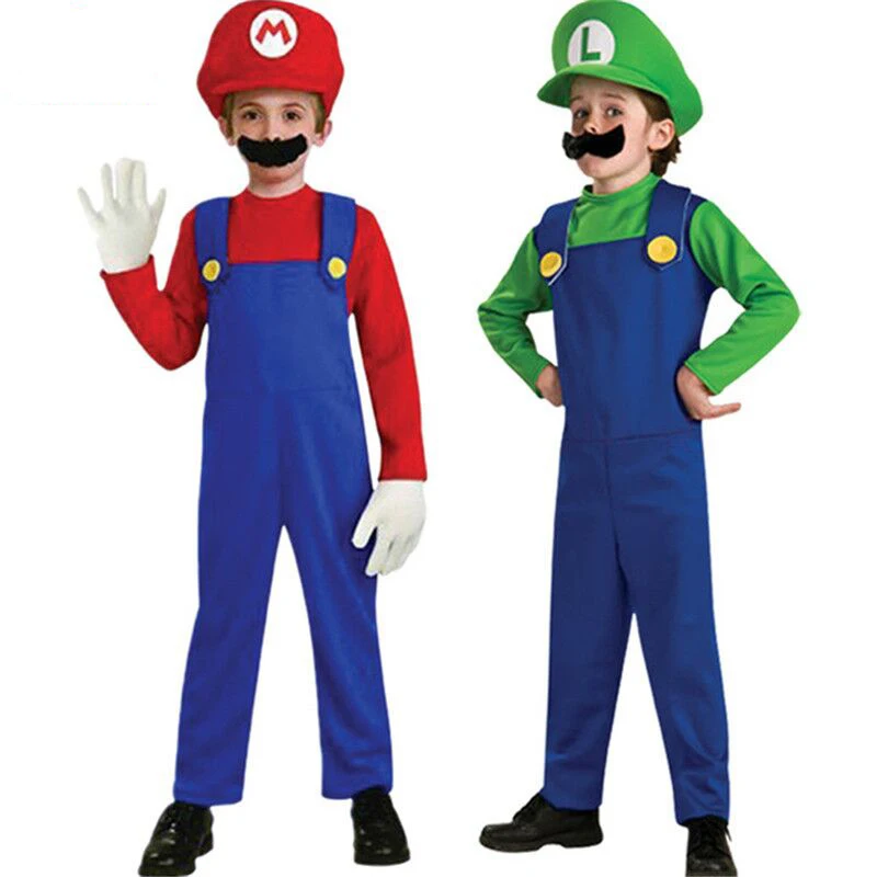 Kids Cosplay Costume Super Mario Luigi Bros Cartoon Halloween Clothes