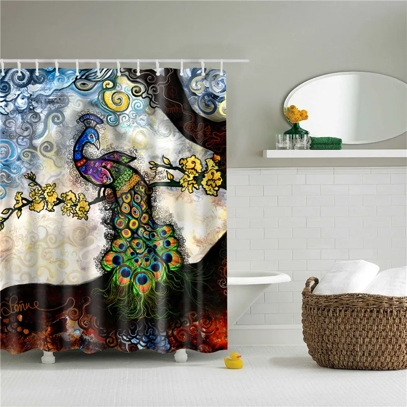 Polyester Fabric Shower Curtain Animals Peacock Painting Nordic Pattern Print Bathroom Decorative Shower Bath Curtains - Цвет: TZ170477