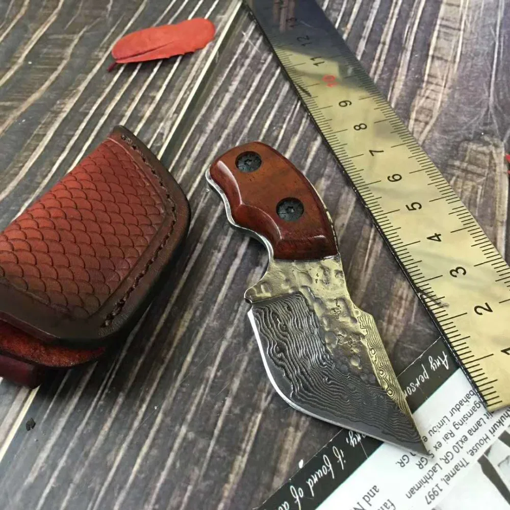 

New Mini Hunting Knife With Damascus Steel Blade Damascus Knives Free Shipping