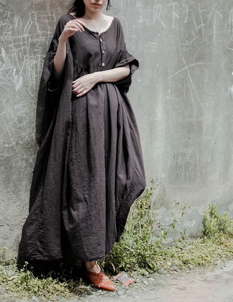 NDGDA Plus Size Sleeveless Linen Printed Casual Loose Boho Long Retro Maxi Dress Women Vintage Patchwork Cotton Dress 