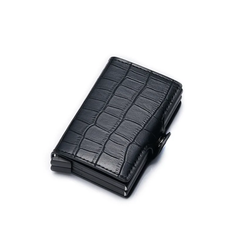 

BYCOBECY PU Leather Credit Card Holder 2019 New Aluminium Double Box Fashion Men And Women Metal RFID Vintage Travel Card Wallet