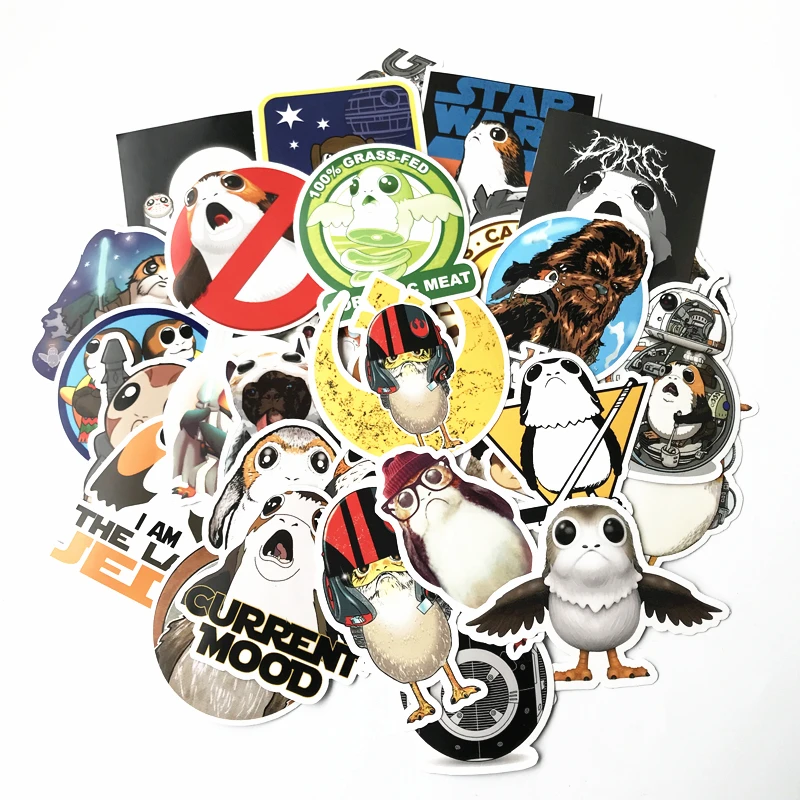 

NEW 2019 40Pcs/Lot Star war 8 Waterproof Porg funny Stickers For Luggage Laptop Bike Motorcycle Phone Car Case Decal Sticker