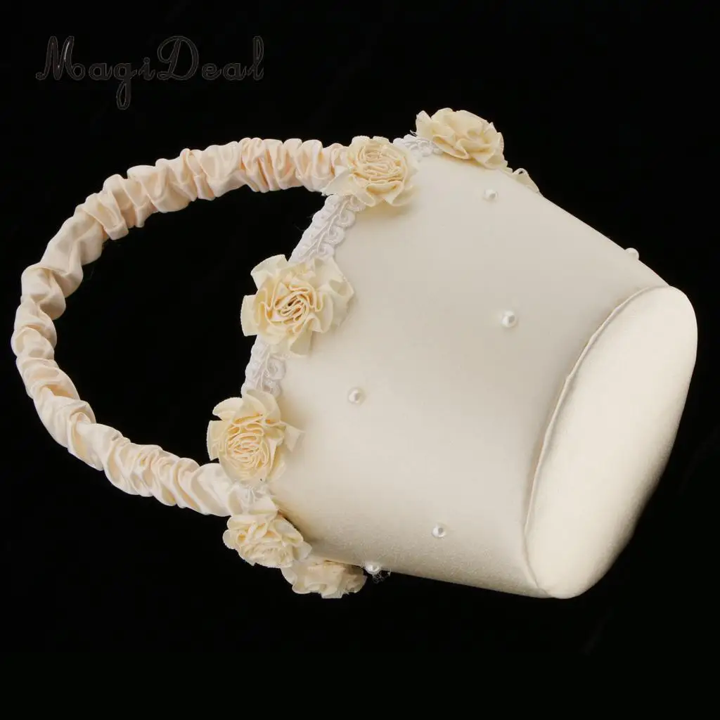 Elegant Artificial Pearls Flower Decor Flower Girls Basket Wedding Ceremony and Reception Party Supplier Champagne