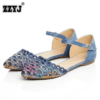 Summer Embroidery Shoes Sandals Woman Shoes  Fashion Denim With Flat Sole Contracted Hollow Out Shoes Grey Blue Beige Big size