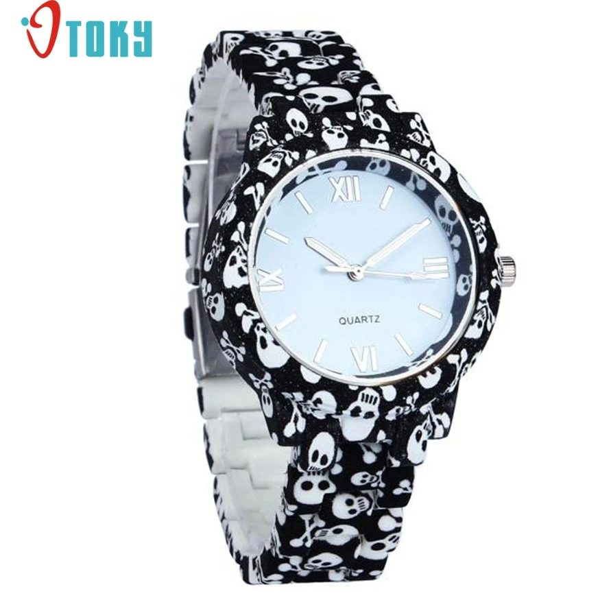 

OTOKY Dressflow Women Girl's Fashion Simulated-Ceramics Skull/Flower Printed/UK Style Quartz Watch m10 drop ship