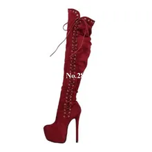 Mujer Botas/модные сапоги до колена женские ботинки на очень высоком каблуке-шпильке, с круглым носком, на шнуровке, с перекрестной шнуровкой