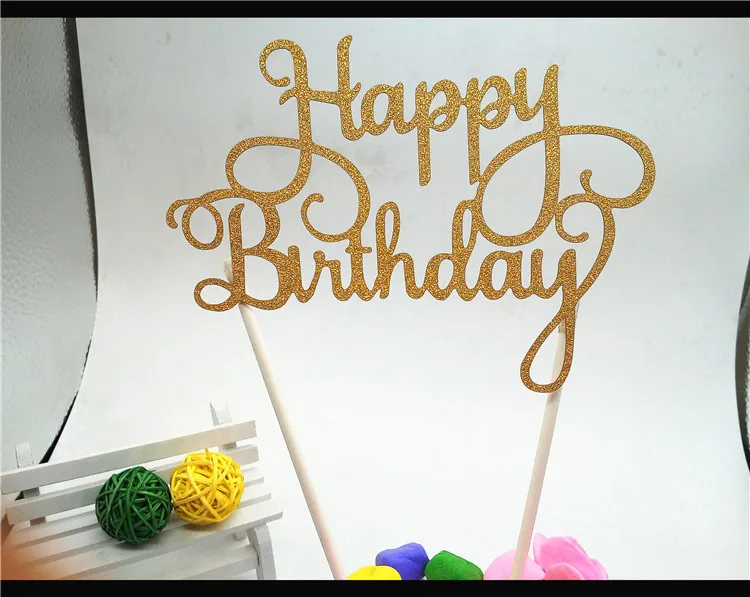 Акриловый Топпер для торта «С Днем Рождения», красочные топперы для кексов, флаги для украшения торта, для детского душа, вечерние, свадебные украшения, принадлежности - Цвет: gold