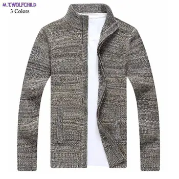 

male clothing Mens Winter long sleeve stand-collar knitted sweaters coats casual mens thick zipper cardigan knitted coats 3XL