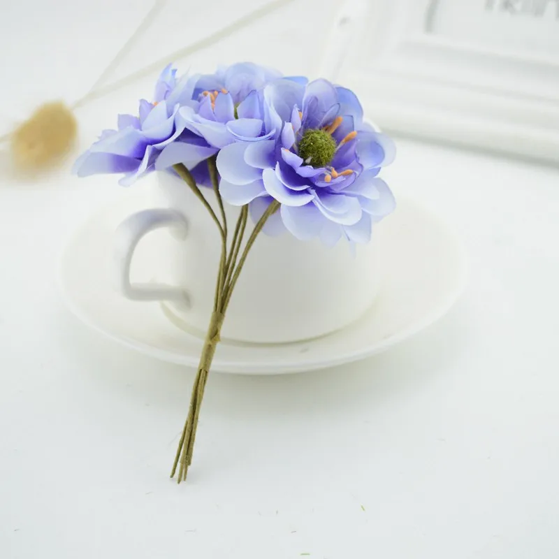 6 шт. цветок вишни поддельные шелковые недорогие искусственные цветы для дома Свадебные украшения автомобиля ручной работы Подарочная коробка голова венок - Цвет: Purple blue