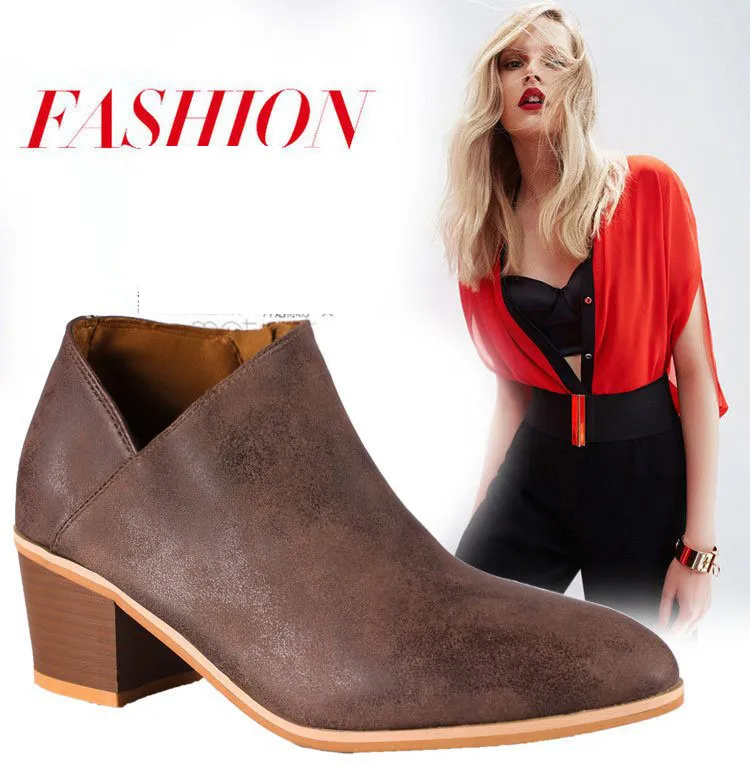 2018 High Heel Thick With Small V Bare Boots Pointed Single Boots Rub Color Large Size Martin Boots Female Women ShoeM8D131 (2)