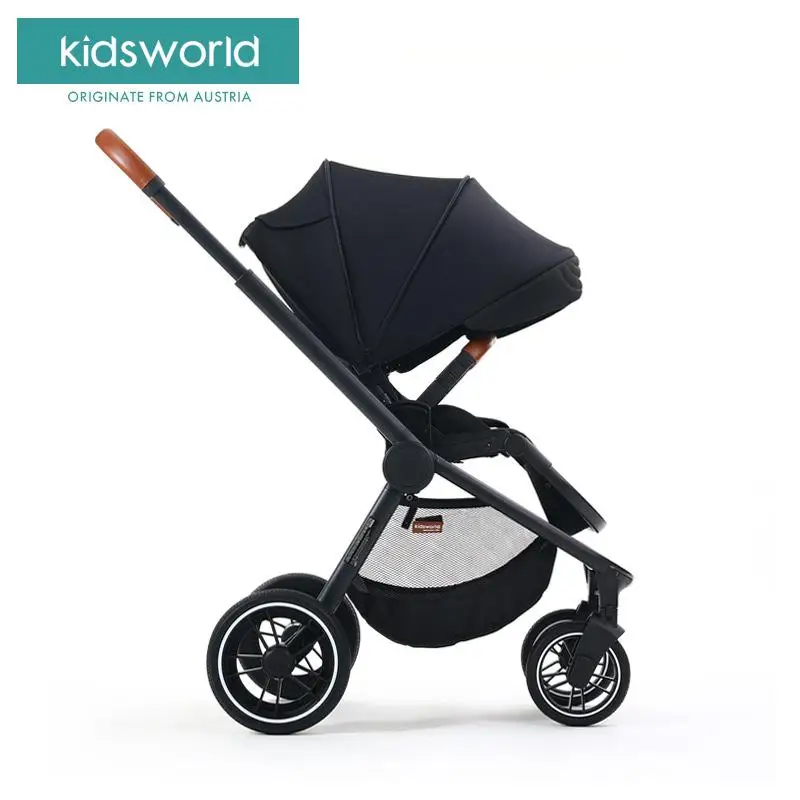 Легкая детская коляска, складная, может лежать, высокий пейзаж, двусторонняя, для ребенка, ребенка, руки, зонт, автомобиль - Цвет: black