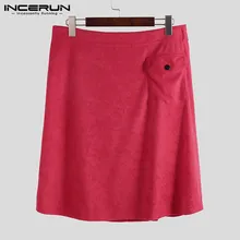 INCERUN модные мягкие мужские халаты однотонные юбки свободные карманы на пуговицах удобные пляжные юбки Халаты для мужчин плюс размер