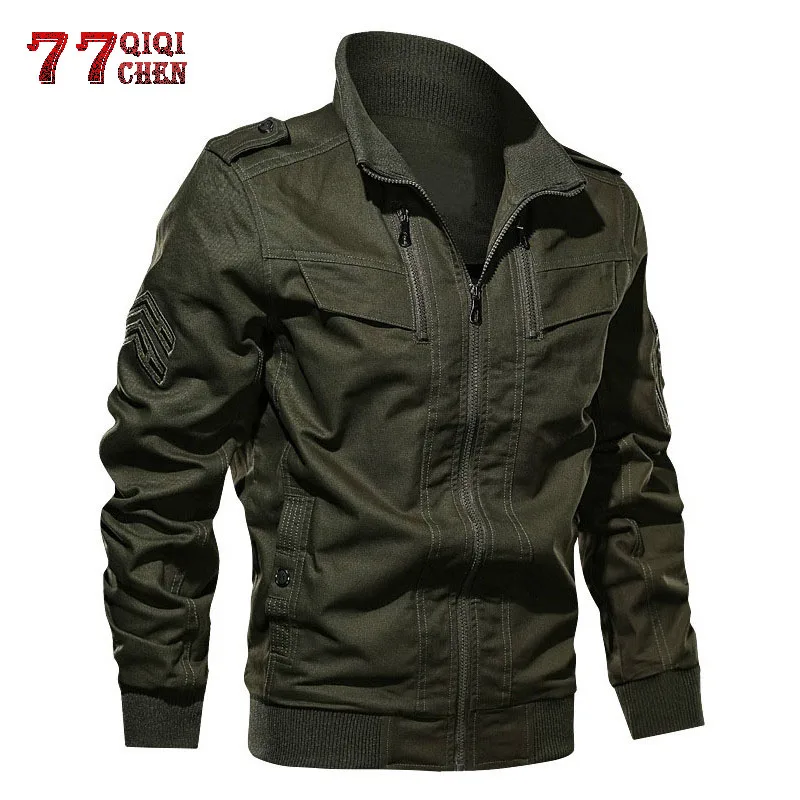 

QIQICHEN Men Cargo Jacket Spring Autumn Multi-pocket Military Army Bomber Jacket Cotton Filed Pilot Coat Outwear chaqueta hombre