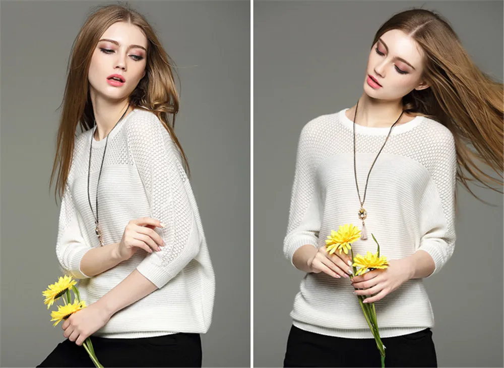 Fashion All Match Autumn Women Sweater Big Chest Batwing Sleeve Warm Sweater Solid Cotton Loose Knitted O-neck Female Pullovers (10)