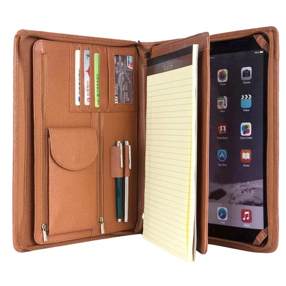 

iLooker Brown AND BLACK Professional Portfolio Case for iPad Executive Genuine Leather Padfolio;Leather Made Notepad Holder