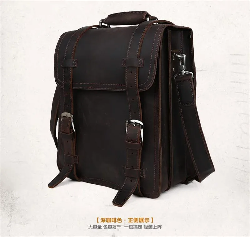 Винтажный рюкзак Crazy Horse из натуральной кожи, мужской рюкзак для путешествий, большой модный мужской рюкзак, кожаный рюкзак для ноутбука, школьная сумка