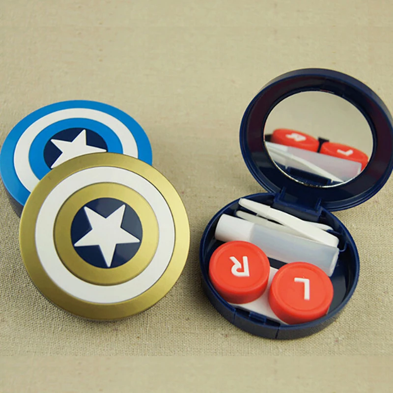 

Captain America Shield Contact Lens Case High Quality Double Box Portable Mini Storage Box with Mirror Invisible Glasses Case