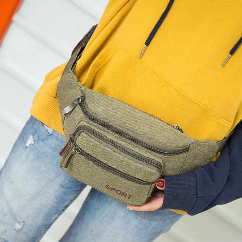 

Waist Bag Fashion Canvas Unisex Solid Color Casual Sports Pockets Shoulder Bag Waist Packs High Quality Casual Chest Bag5H
