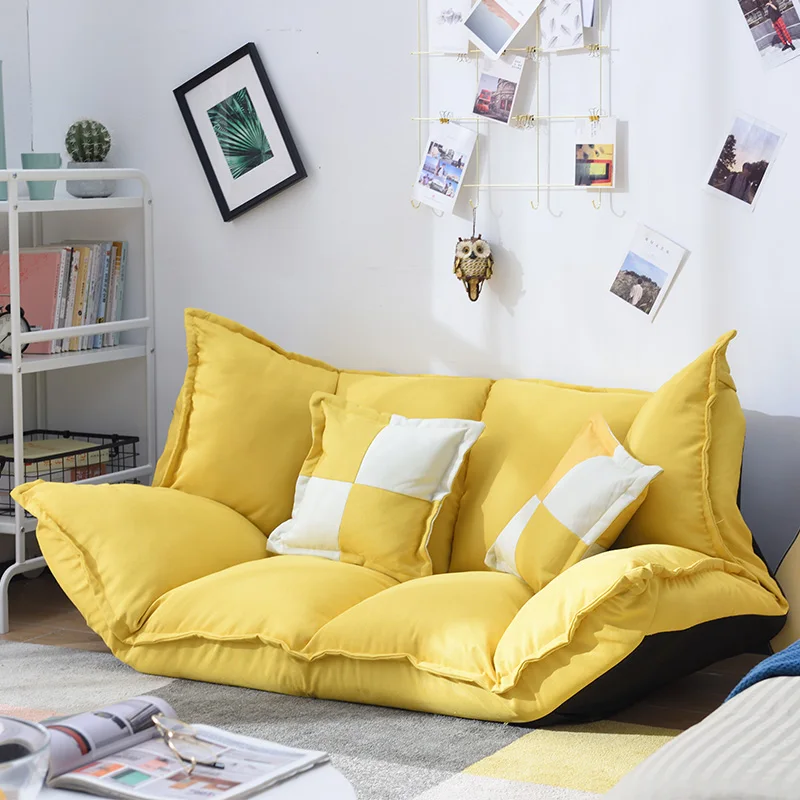 A,Linen Fabric Upholstery Adjustable Floor Sofa Bed Lounge Sofa Bed Floor Lazy Man Couch Living Room Furniture with 2 pillow