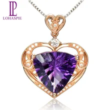 LP бриллиантовое ювелирное изделие, 18 К, 750 розовое золото, натуральный Африканский аметист, подвеска в виде сердца, ювелирное изделие, подарок на день рождения, Новинка