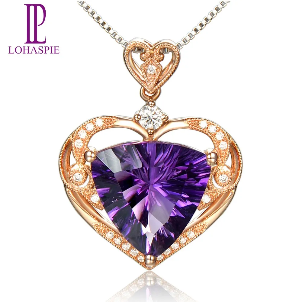 

LP Diamond-Jewelry Solid 18K 750 Rose Gold Natural African Amethyst Heart Pendant Fine Stone Jewelry For Birthday Gift New