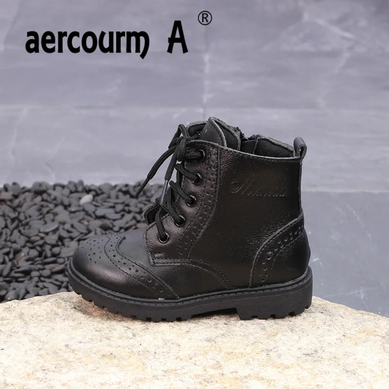 

Aercourm A 2018 Children Martin Boots Spring Genuine Leather New British Boots Boys Girls Boots Cashmere Non-slip Martin Boots
