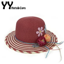 Летние соломенные солнечные шляпы Детские для девочки цветок пляжная кепка дети солнцезащитный козырек с широкими полями Дети складные Sunhats YY17046