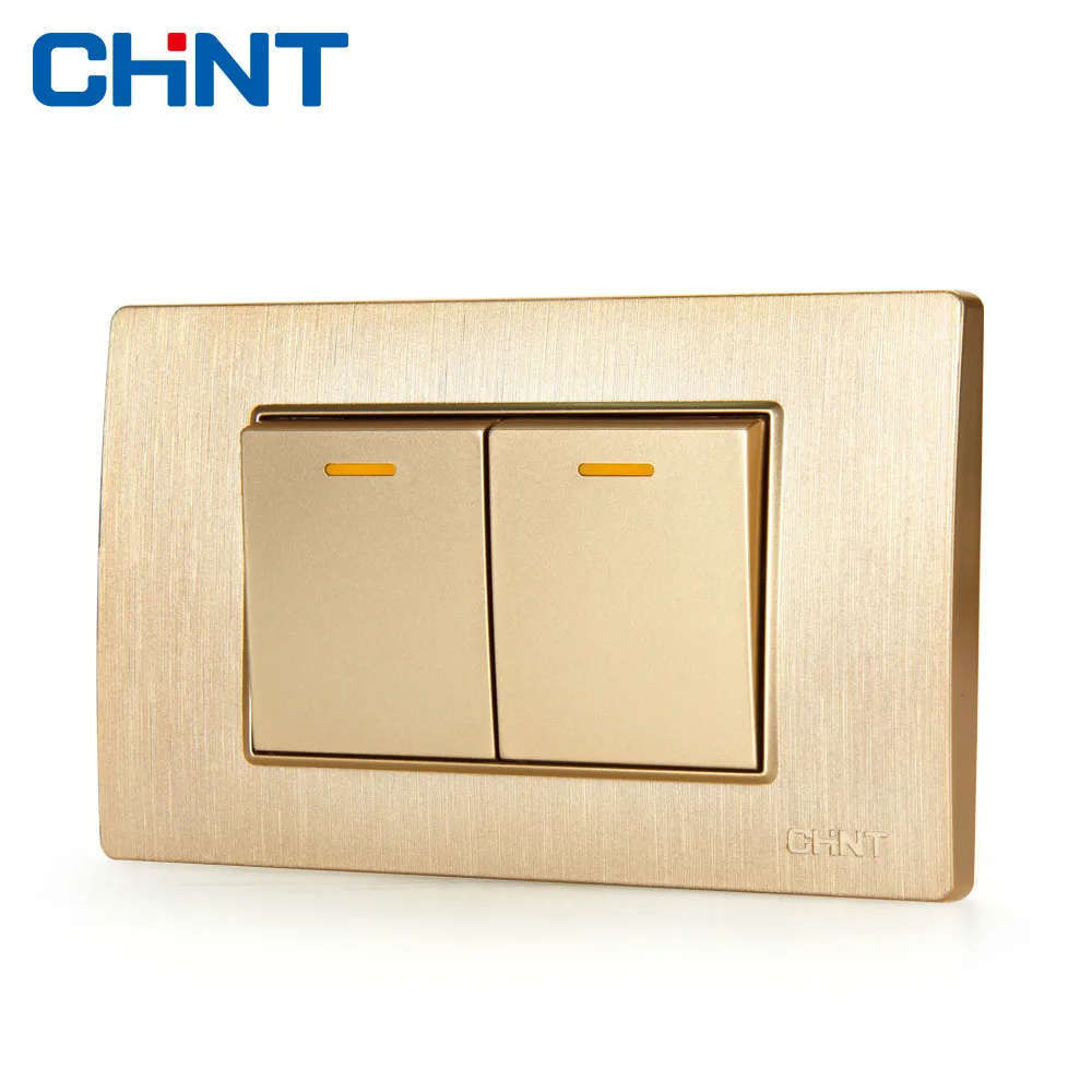 

CHINT 118 Light Plate Switches NEW5D Wire Drawing Gold Block Steel Frame Two Position Two Gang Two Way