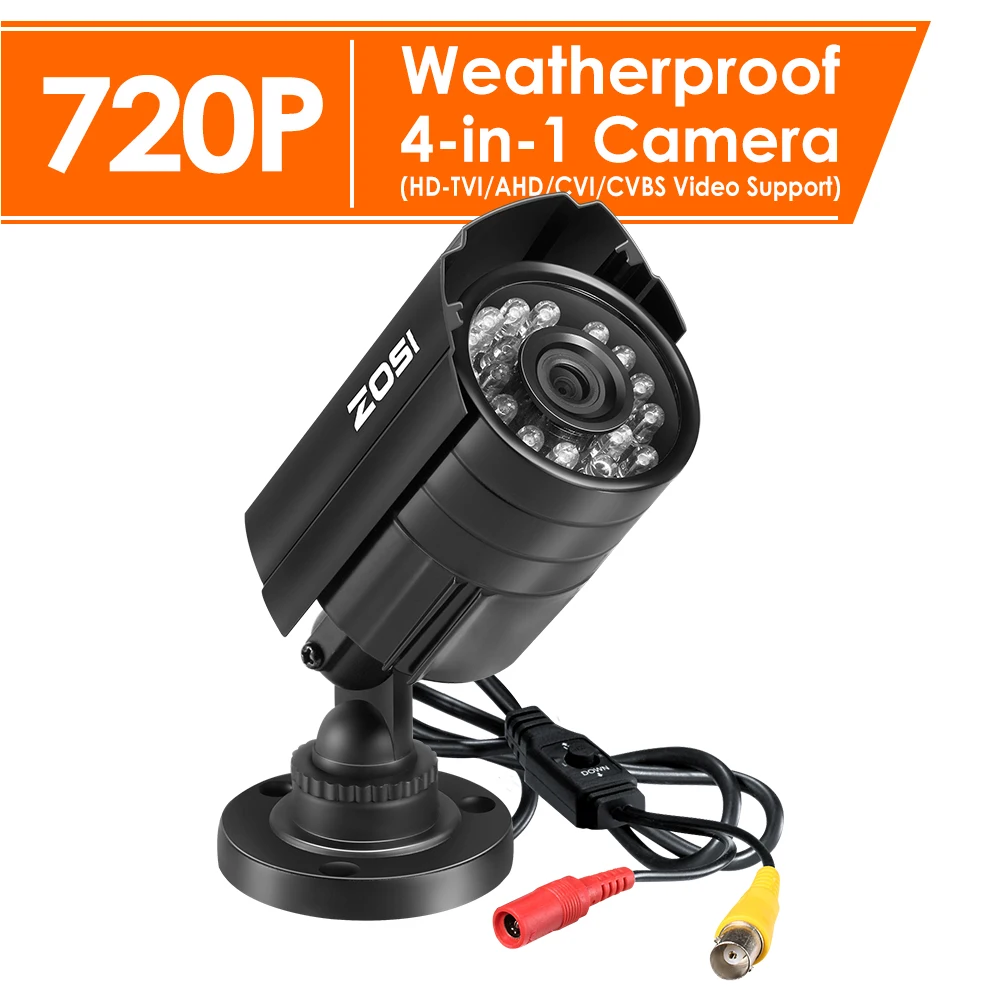 

ZOSI 1.0 Megapixel HD 720P 4-in-1 TVI/CVI/AHD/CVBS CCTV Camera Home Security Day/Night Waterproof Cameras 120ft IR Distance