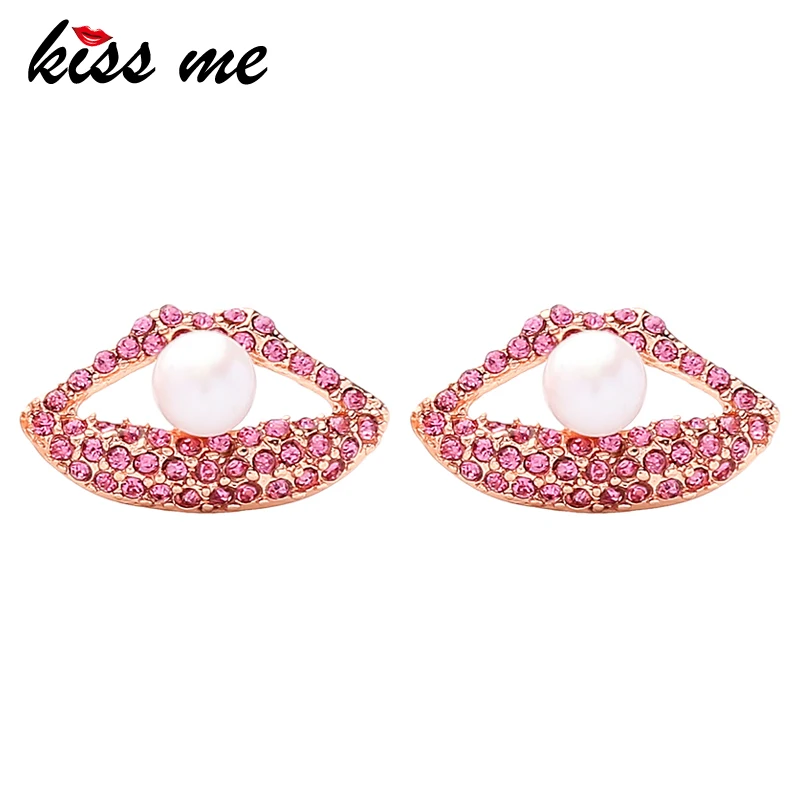 

KISS ME Imitation Pearl Crystal Earrings Simple Fashion Red Blue Lip Small Stud Earrings Women Jewelry Accessories