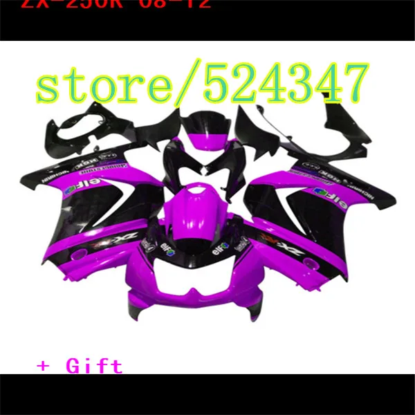 

Injection Plastico personalizada kit For Kawasaki Ninja 250R 2008 2010 2012 EX250 08-12 ZX 250R purpura negro carenado set